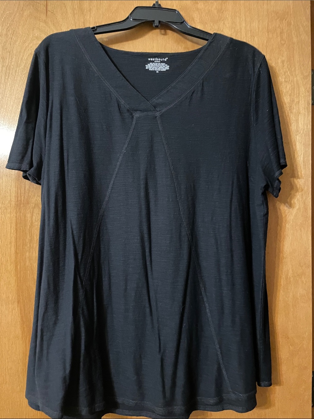 Westbound Black V-Neck Short Sleeve Tee with Panel Seams
